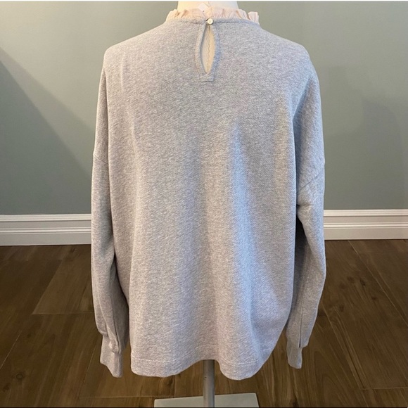 LOFT knit top - gray with pink neck ruffle - size L - Picture 2 of 5